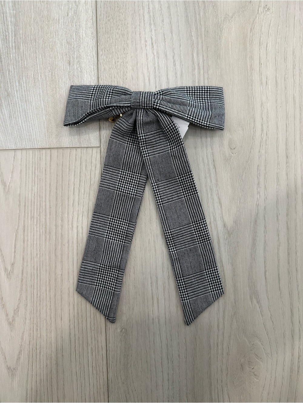 J. Crew Plaid Ribbon Bow Hair Clip - Black and White